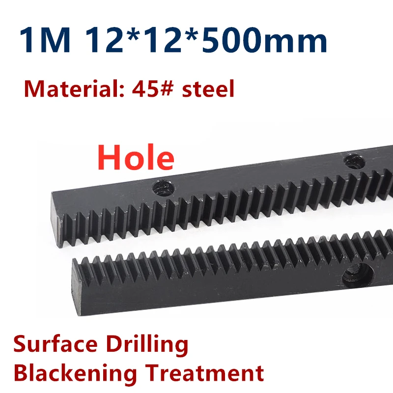 

2pcs 1M 12*12*500mm+ 2pcs 15/17T pinion spur rack hole distance 100mm 1 mod straight rack cnc rack punching drilling metal gear