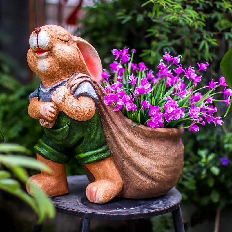 

Orchard Garden Statues Simulated Animal Little Rabbit Flowerpot Yard Home Decor Landscape Gardening Decoration Sculpture Outdoor