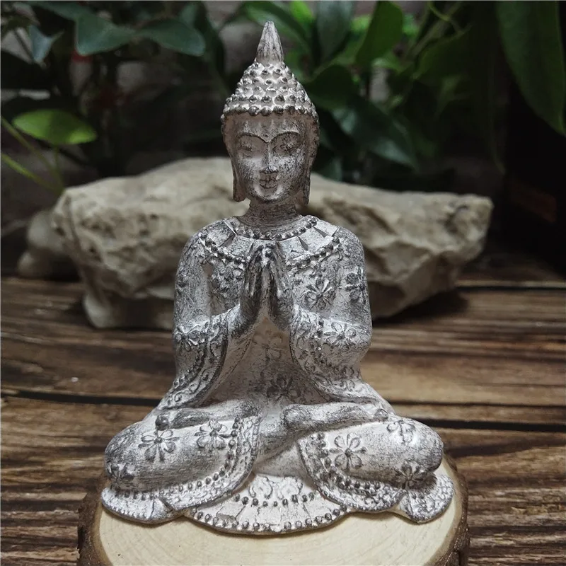 Thailand Buddha Statue Sculpture Home Decor Zen Garden Outdoor Decoration Stone Meditation Buddha Figurines Landscape Ornaments