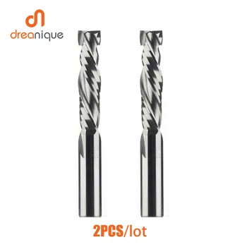 Cortador de fresado de compresión de 2 unids/lote, herramienta de fresado de carburo en espiral de dos ranuras, brocas de enrutador CNC, fresa de extremo de madera
