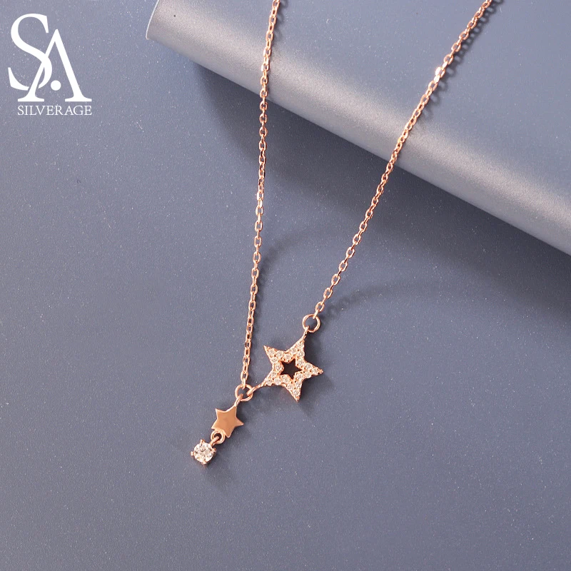 

SA SILVERAGE Sense of Niche Design 925 Sterling Silver Necklace Student Clavicle Chain Female Stars Gifts for Women Luxury