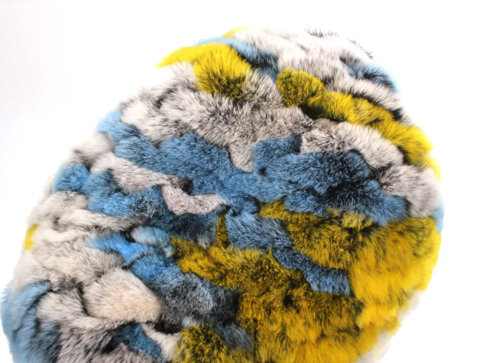 Echte Rex Kaninchen Pelz Hut für Frauen Herbst Russische uschanka Streifen Pelz Kappe dame winter Warme Kopf Tragen Elastische Gestrickte bomber Hüte – Detail 5