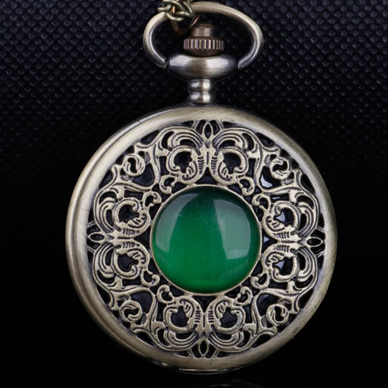 

Green Emerald Imitation Stone Quartz Pocket Watch Necklace Woman Fob Watch Women Men Best Gifts Souvenir CF1263