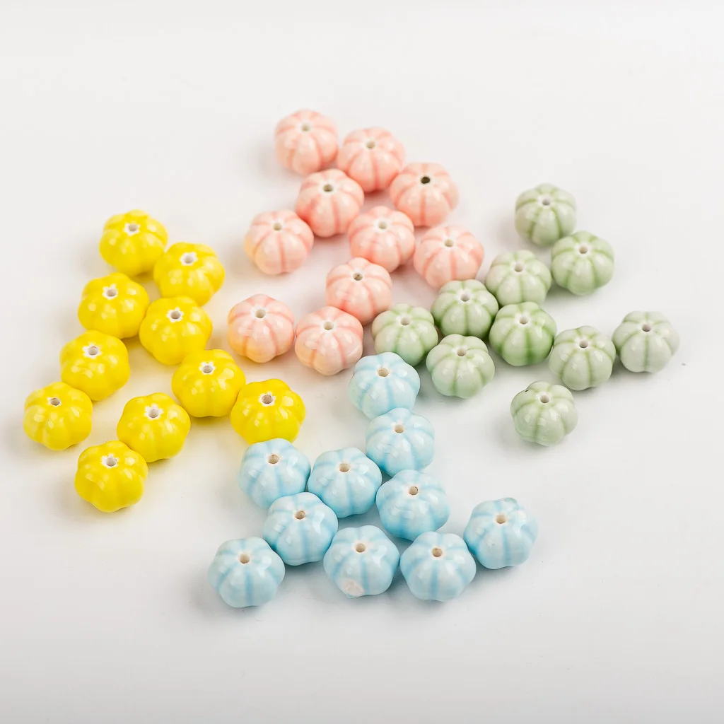 13# 10pcs Pumpkin Shape Ceramic Beads Pendant Colorful Porcelain Bead For Jewelry Making Part Accessories MY312