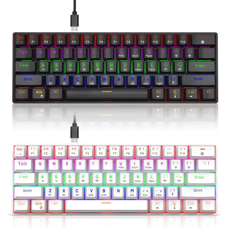 

61 Key 3 Modes Wired / Wireless 5.0 Mechanical Keyboard RGB Backlight Ergonomic Game Keyboard Suitable for PC Gamers