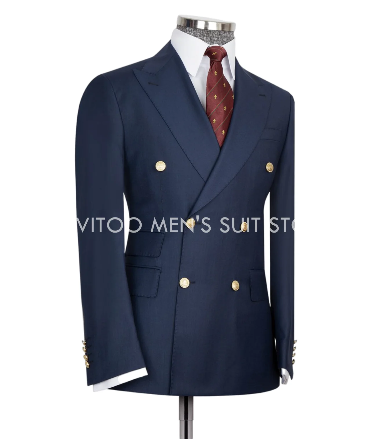 الأزرق الداكن الرجال الدعاوى سليم صالح 2 قطع الكلاسيكية مزدوجة الصدر الزفاف الأعمال الرسمية ملابس للرجال الذكور مجموعة/السترة + السراويل #3