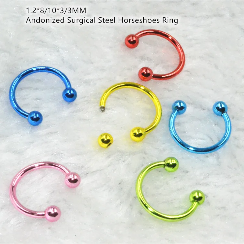 LOT50pcs Body Jewelry - 16g Surgical Steel Ear/Nose/ Lip Labret Ring Horseshoes Piercing CBR Colorful 16Gx8/10mm