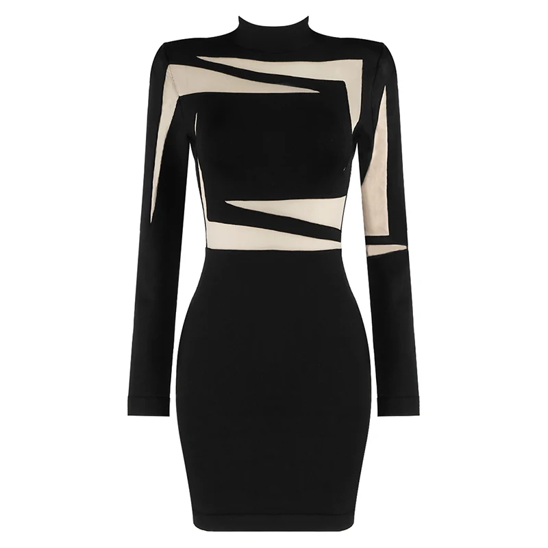 

New New Autumn Bandage Dress Women Summer Elegant Party Club Celebrity Black White Long Sleeve Ladies Clothes Bodycon Dresses