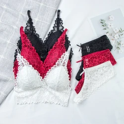 Seamless Lace Bra & Panty Sets Backless Ultrathin Bralette Sexy Padded Lingerie for Women Comfortable Intimates