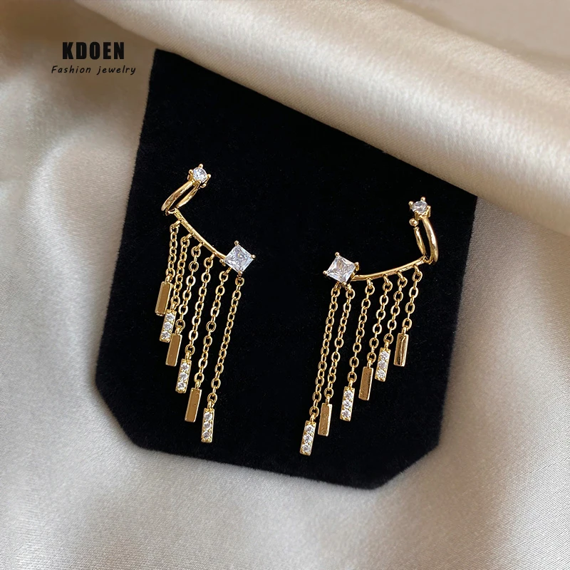 

Creative Zircon Tassel Earbone Clip Advanced Sense Earrings For Woman Fashion Korean Jewelry Unusual Earrings For Sexy Girls