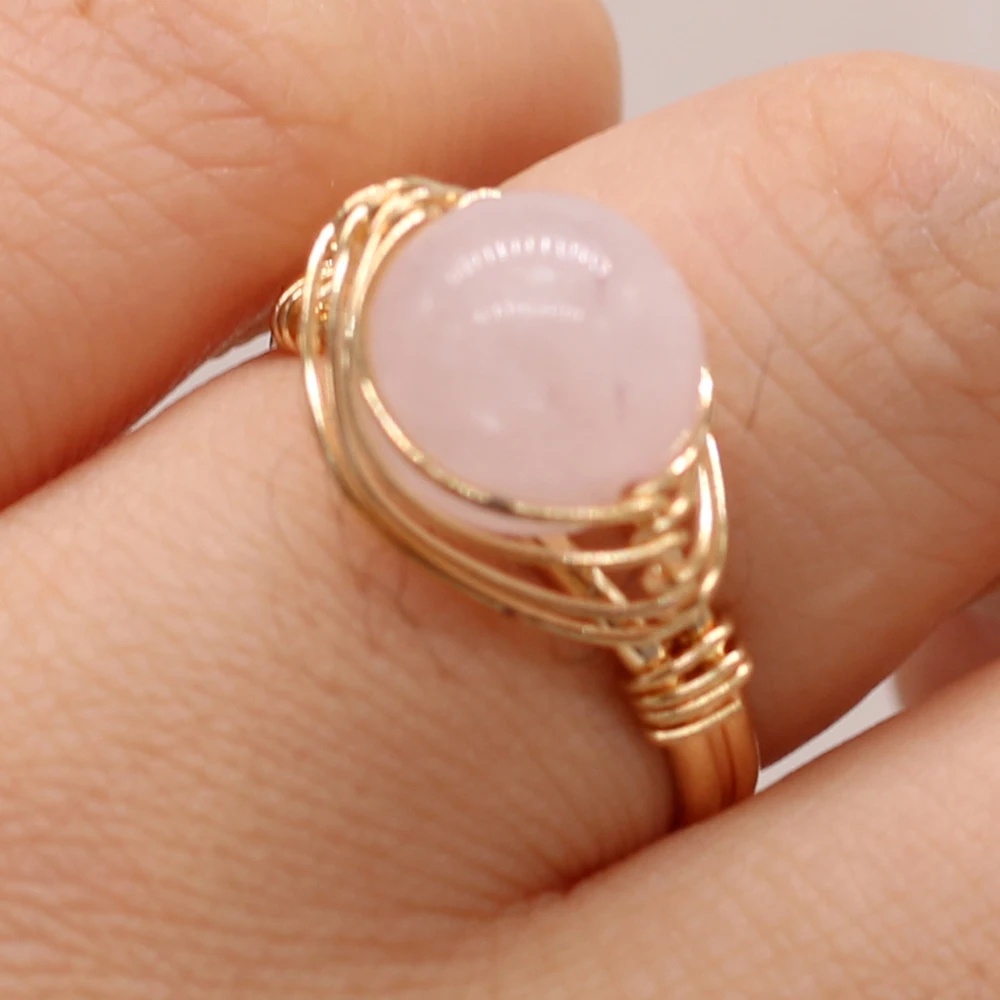 Natural Agates Stone Open Rings Top Selling Zinc Alloy Edged Finger Rings  for Women Party Wedding Jewelry Adjustable Size 10mm