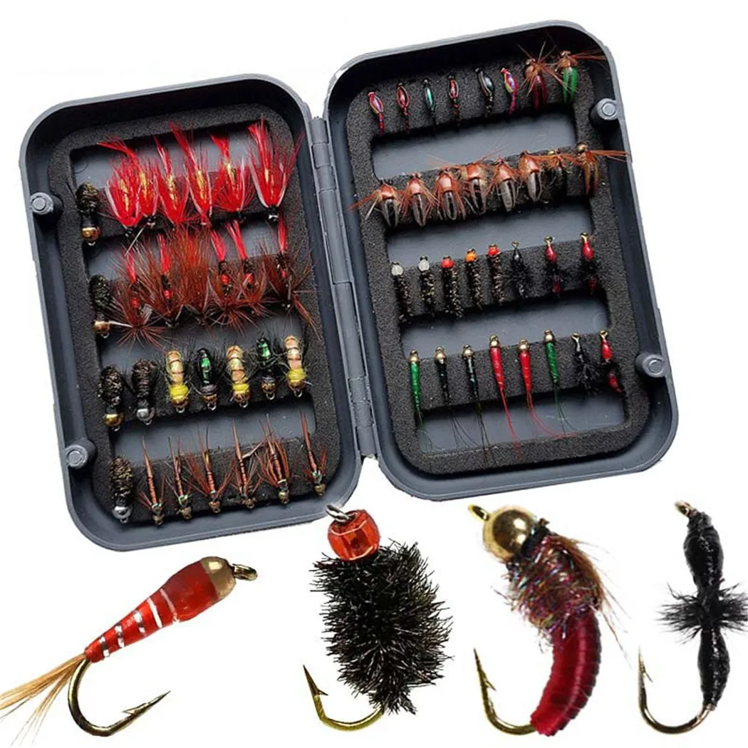 Fly Fishing Flies Kit 44-132Pcs Fly Fishing Lures Fly Fishing Dry Flies Wet Flies Assortment Kit with Waterproof Fly Box for Tro