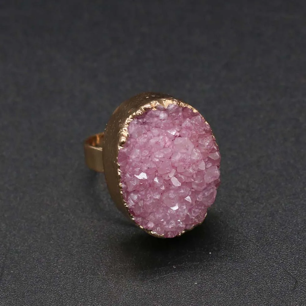 Irregular Agates Druzy Ring Adjustable Statement Rings Natural Stone Quartz Rings For Women Jewelry