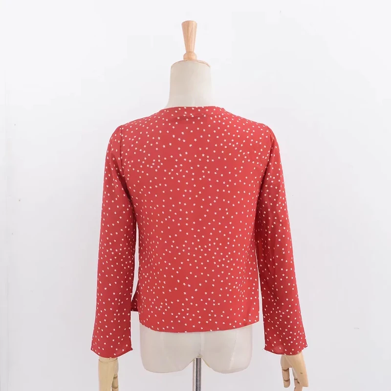 Crop top women chiffon blouses 2020 autumn Star print red long sleeve kimono cardigan blusas summer tops shirts