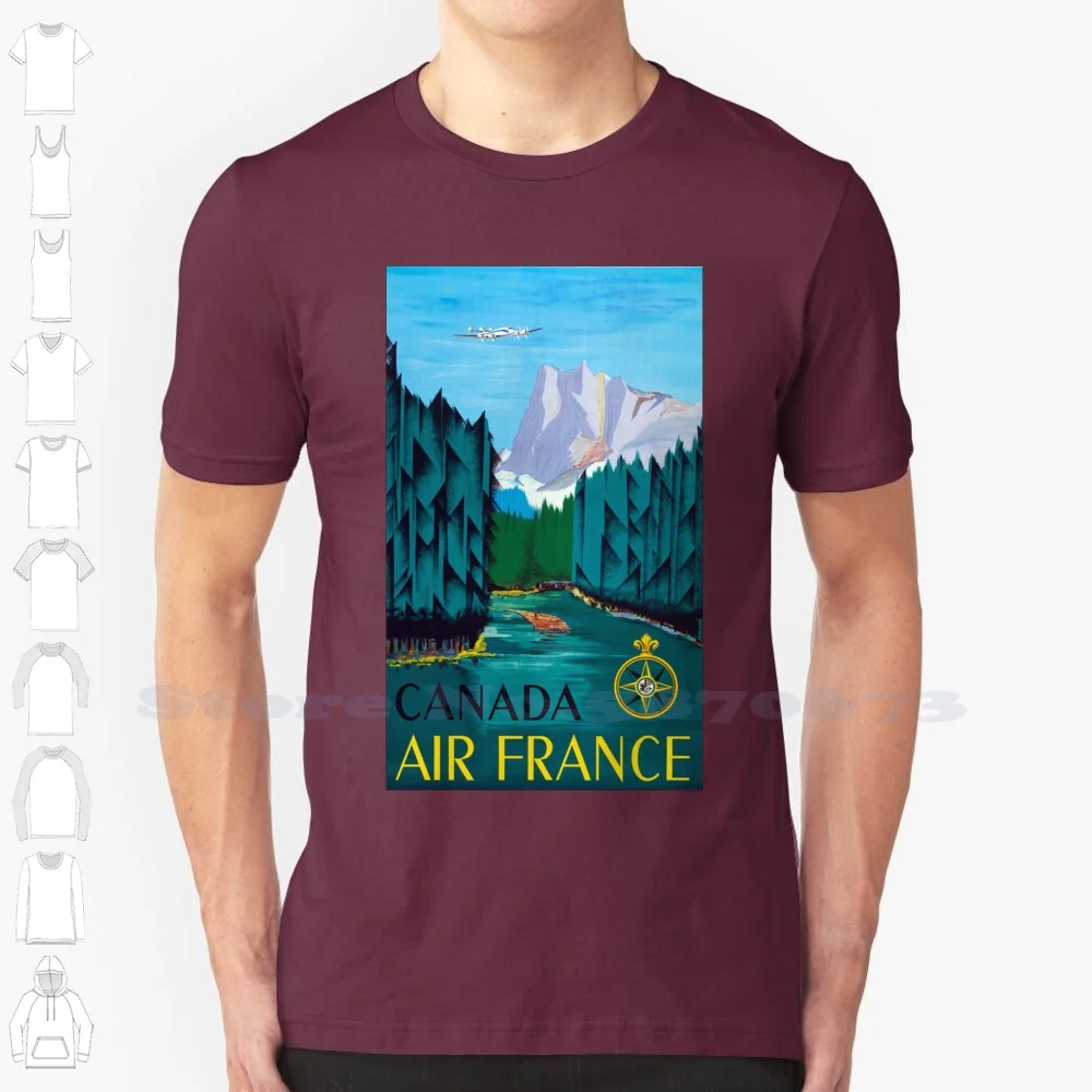 Canada - Vintage Air France Travel Poster 100% Cotton T-Shirt Canada Canadian French Rockies Mountains Wilderness France Travel