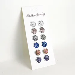 Korean Simple Round Earrings Set for Women Summer Colorful Drusy Resin Stud Earrings Rhinestone Piercing Brincos Fashion Jewelry