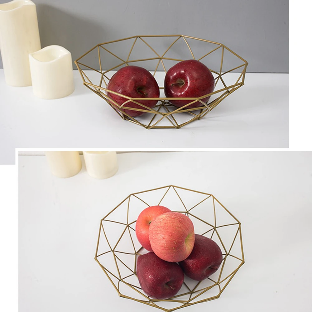 1Piece Fruit Bowl BasketSimple style Geometric Fruit Vegetable Wire Basket Metal Bowl Kitchen Storage Desktop Metal Fruit Bowl