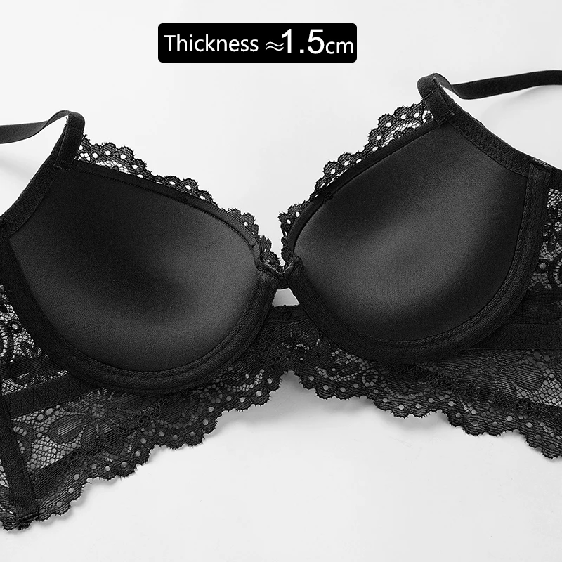 Black Women\'s Bra And Panties Set Thick Cotton Push Up Brassiere Embroidery Lace Women Underwear Plus Size Female Sexy Lingerie