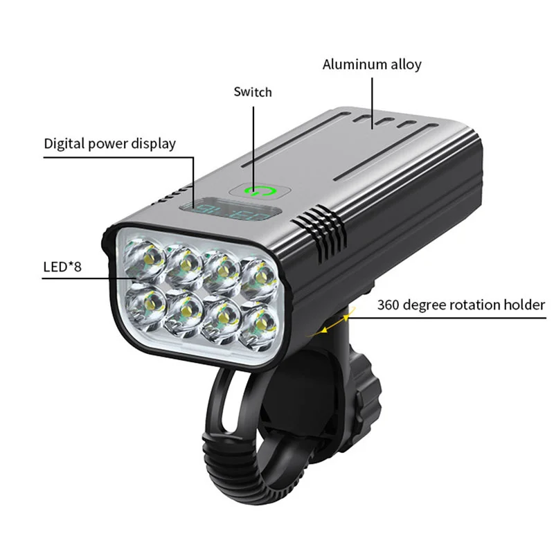 10000mAh Lantern Bicycle Light Powerful 8LED Bike Headlight Rechargeable Power Bank Front Rear Lights Set