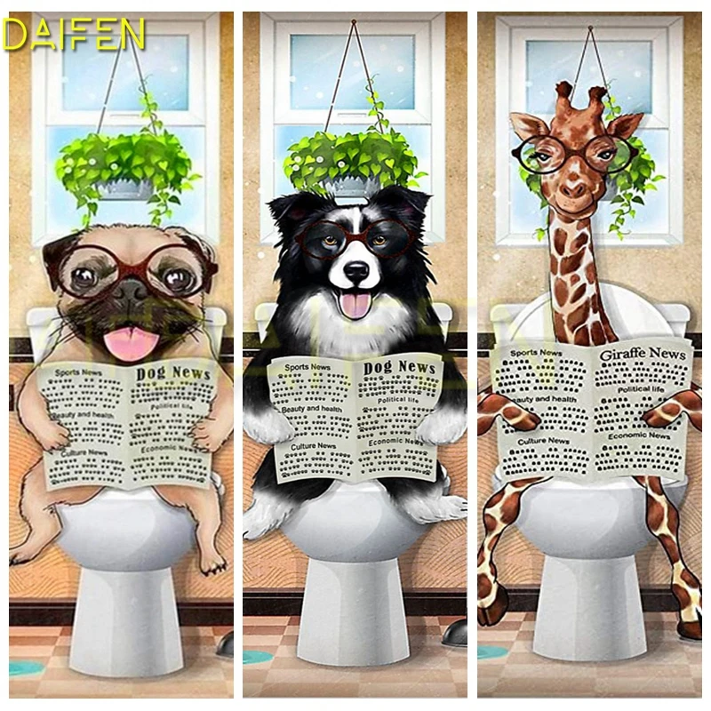 Full Square Diamond embroidery Cartoon dog giraffe DIY Diamond painting Cross stitch Full Round Diamond mosaic Toilet newspaper