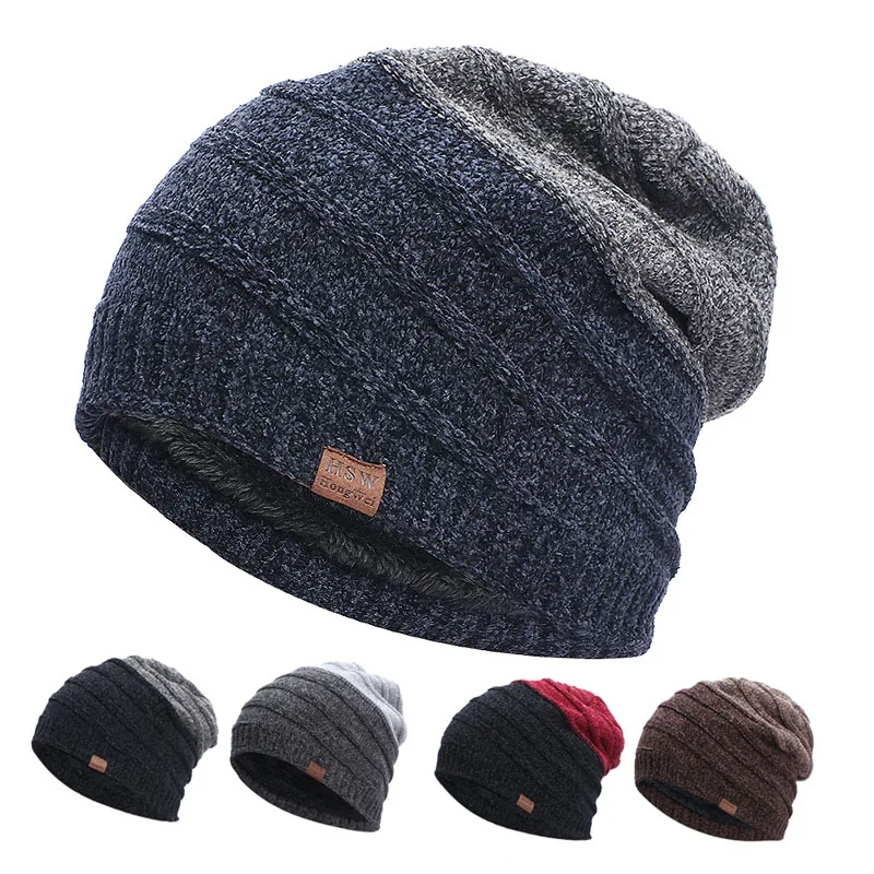 

2021 High Quality Men's Winter Hat Cotton Thicken Warm Beanies Ski Climbing Hat For Men Fashion Unisex Knitted Hats Bonnet