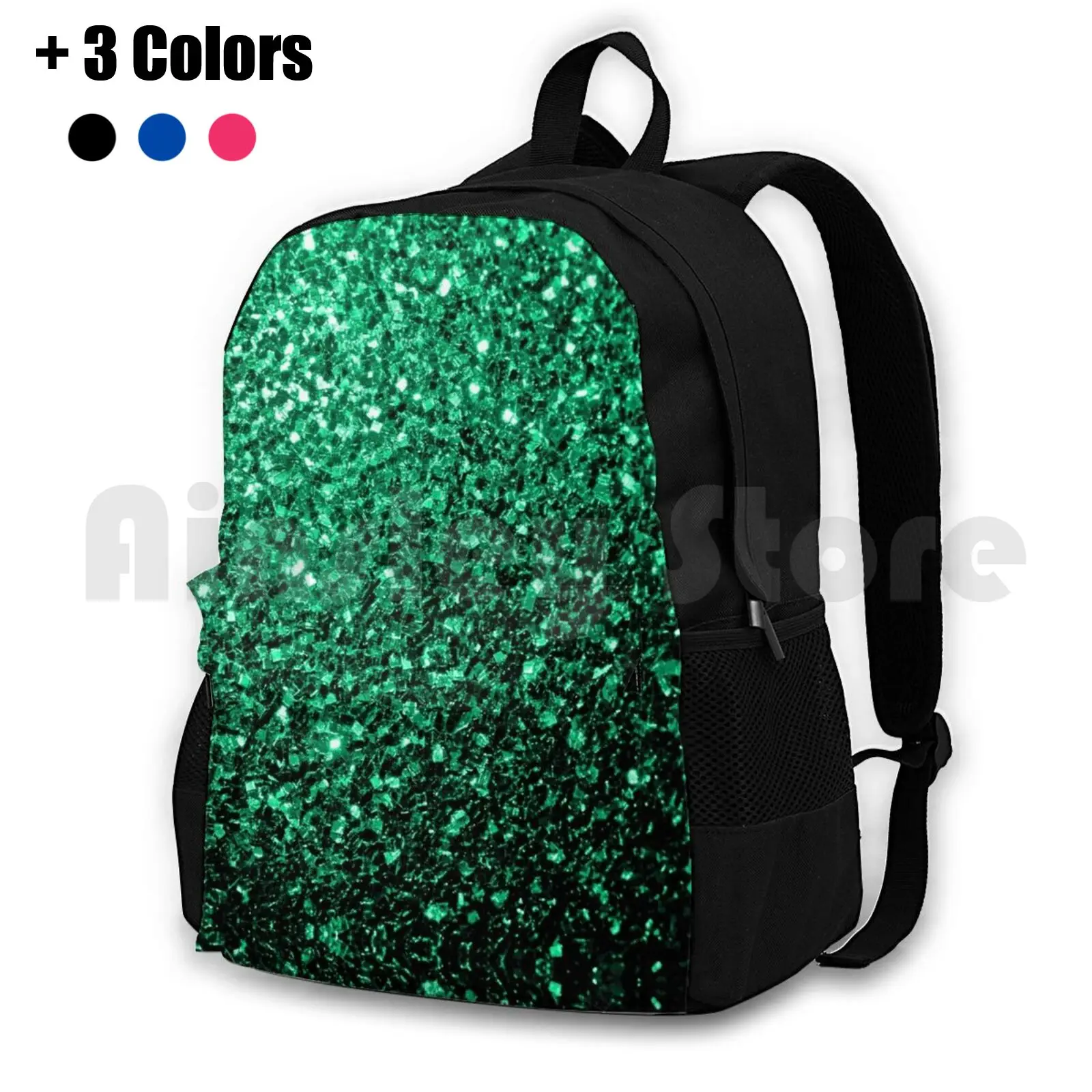 Beautiful Emerald Green Glitter Sparkles Outdoor Hiking Backpack Riding Climbing Sports Bag Glimmer Glitter Sparkle Green