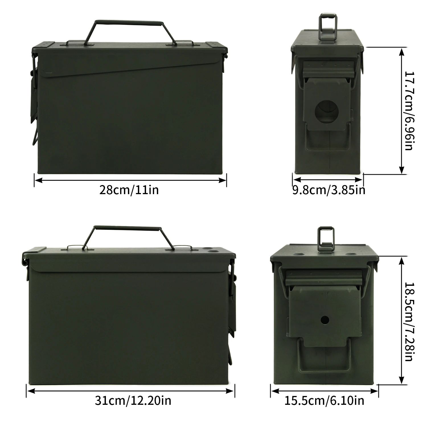 30/50Cal Metal Ammo Can Steel Safety Ammo Box Safe Box Long-Term Waterproof Ammunition Valuables Storage Hole Lockable Can