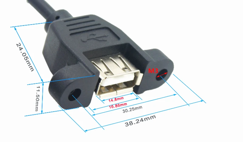 Connecteur mâle vers femelle USB 2.0 A, câble d'extension avec trou de montage sur panneau, résistant, haut et bas, magasins et angle droit, 25cm, 50cm, 90