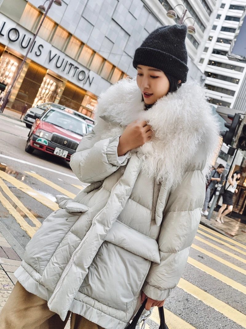 Clothes Women Winter Coat 2020 Real Wool Fur Collar 90% White Duck Down Coat Women Korean Puffer Jacket H18PM18-206 YY1917