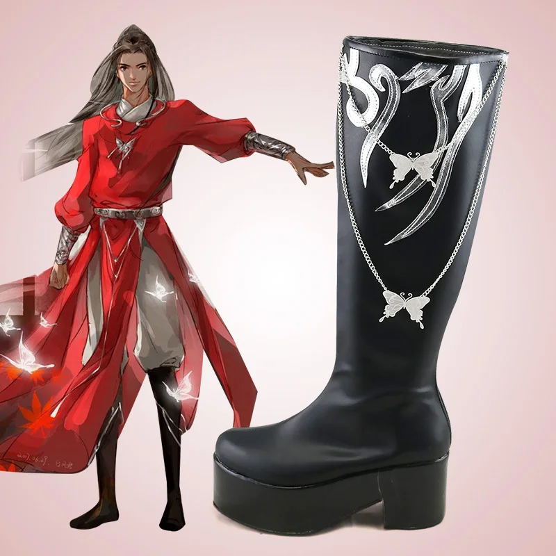 Tian Guan Ci Fu Cosplay Hua Cheng San Lang Zwart Laarzen Carnaval Custom Size Schoenen