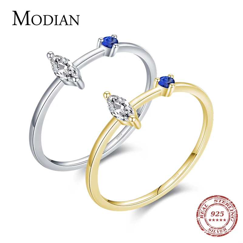 Modian Simple Gold Color Stackable Rings 100% 925 Sterling Silver Trendy Rhombus Clear CZ Finger Ring For Women Party Jewelry