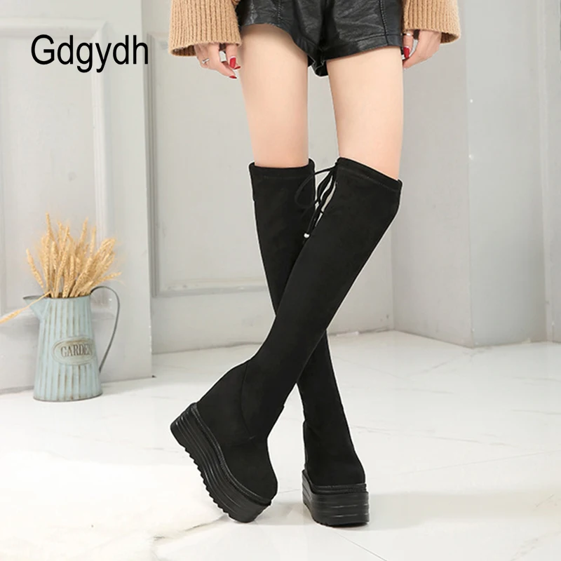 Gdgydh Winter Women High Boots Over The Knee Fashion Hidden Heel Warm Plush Thigh High Boots For Women Platform Shoes Suede