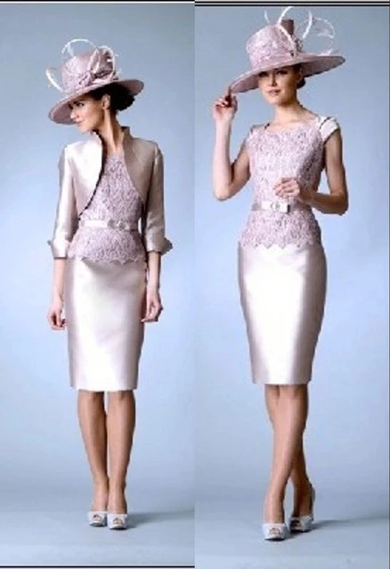 With Jacket Mother Of The Bride Dresses Sheath Knee Length Lace Plus Size Short Groom Mother Dresses For Wedding