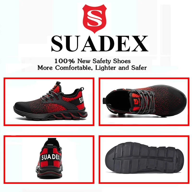 SUADEX-Sapatos de segurança Toe em aço para homens e mulheres, sapatos de trabalho anti-esmagamento, botas compostas leves e respiráveis, tamanho EUR de 37-48