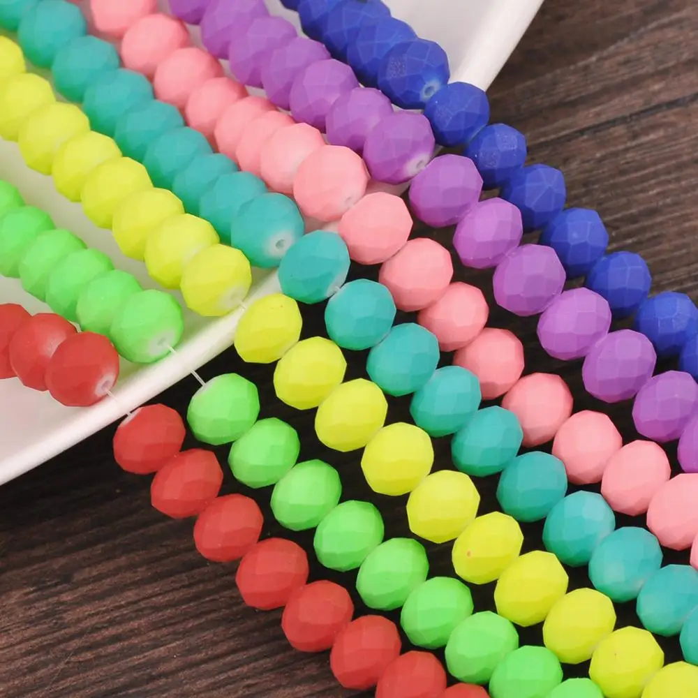 Painted Rubber Style Opaque Glass 4x3mm 6x4mm 8x6mm 10x7mm Rondelle Faceted Loose Spacer Beads for Jewelry Making DIY Crafts