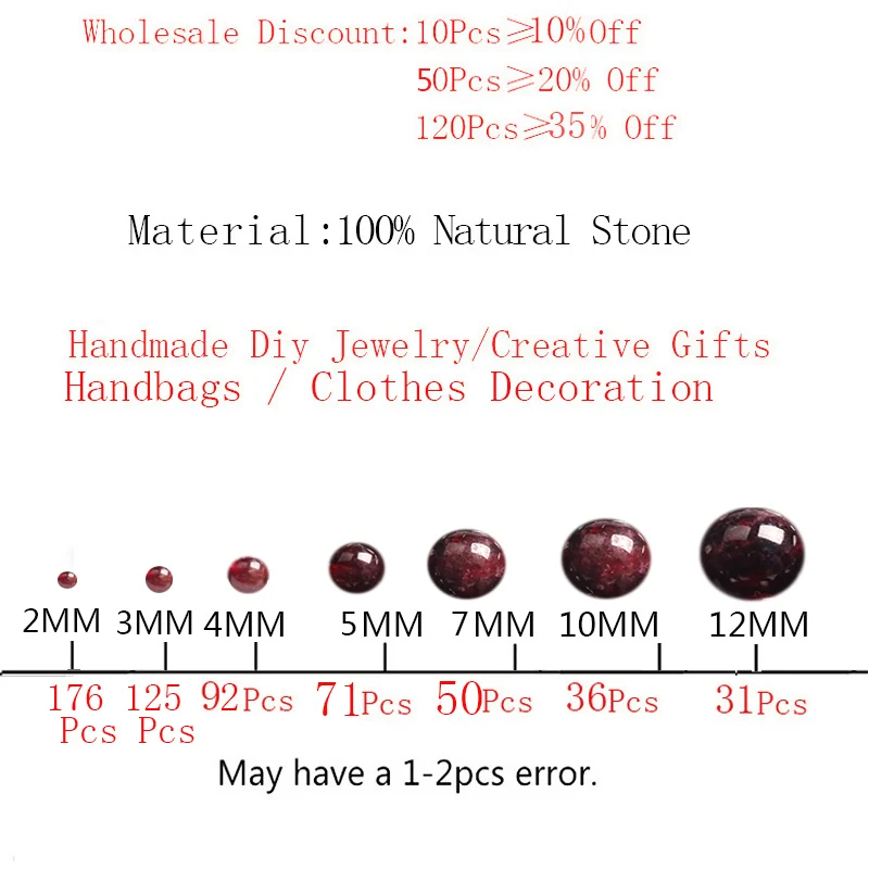 Natural Stone precious Garnet Beads Natural Gem Dark Red Round Smooth Beads 2 3 4 5 7 10 12MM DIY Bracelet For Jewelry Making