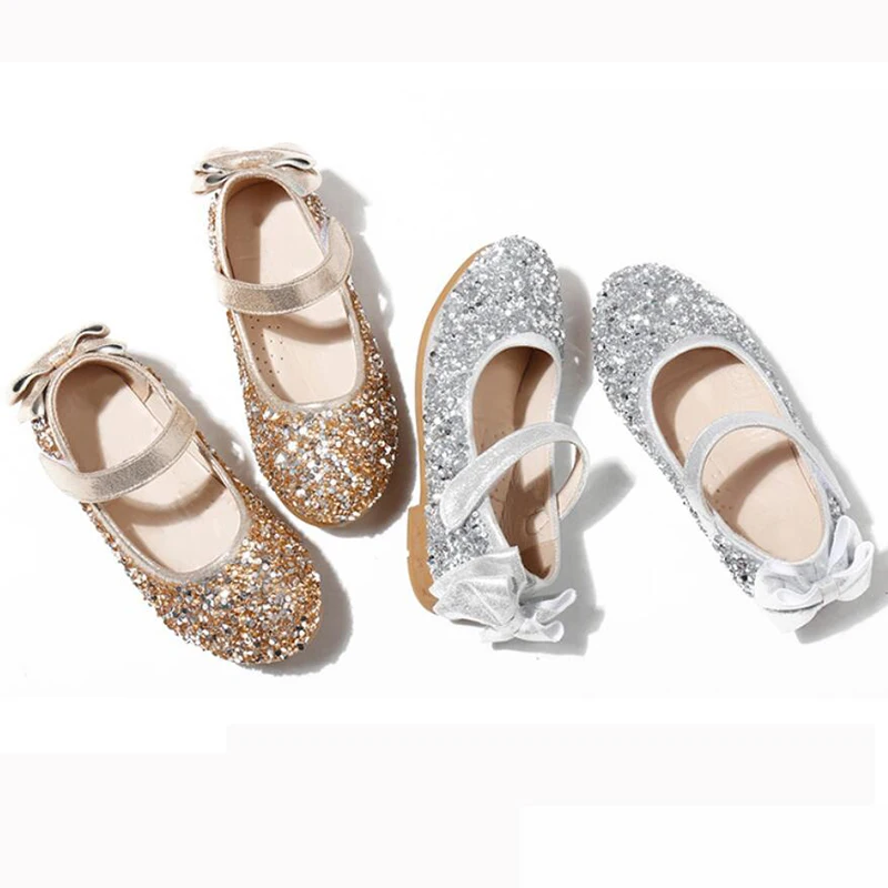 Children\'s Little Girls Glitter Sequins Gold Silver Princess Shoes For Toddler Baby Kids Wedding Party Mary Jane Dress Shoes New