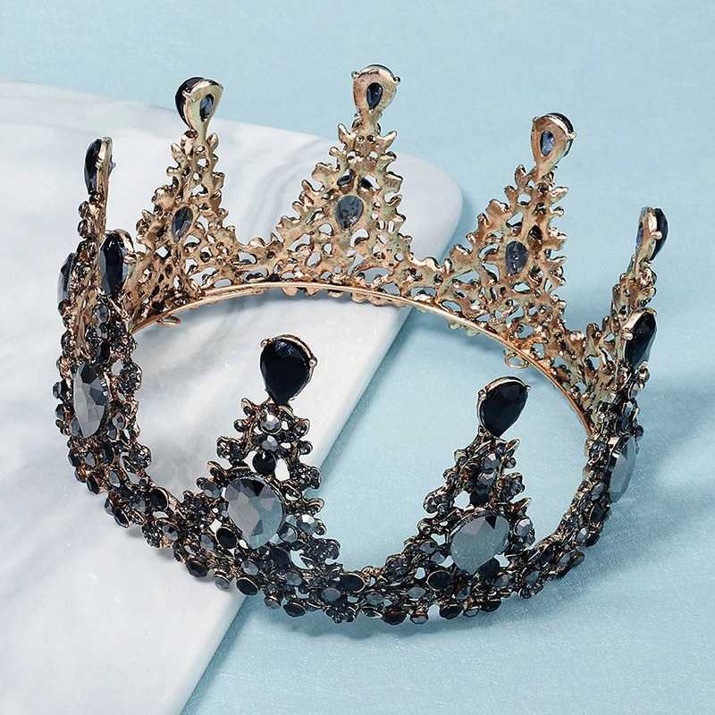 Baroque Black Crowns Big Rhinestone Bridal Tiaras Retro Alloy Hair Hoop Hair Accessories for Bride Women LL@17