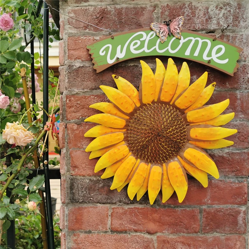 

Gate Garden Decoration Iron Vintage Sunflower Welcome Board Pastoral Garden Balcony Courtyard Wall Decorative Hanging Pieces