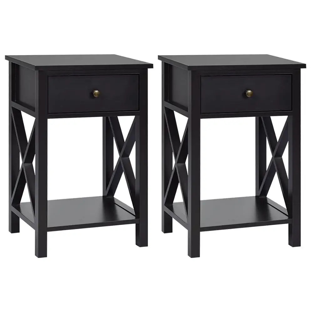 2PCS Nightstand Chair Side End Table with Drawer & Shelf Bedroom Furniture HW65683