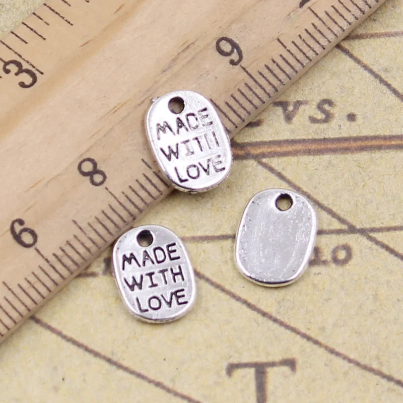 100pcs Charms Plates Made With Love 11x8mm Tibetan Silver Color Pendants Antique Jewelry Making DIY Handmade Craft