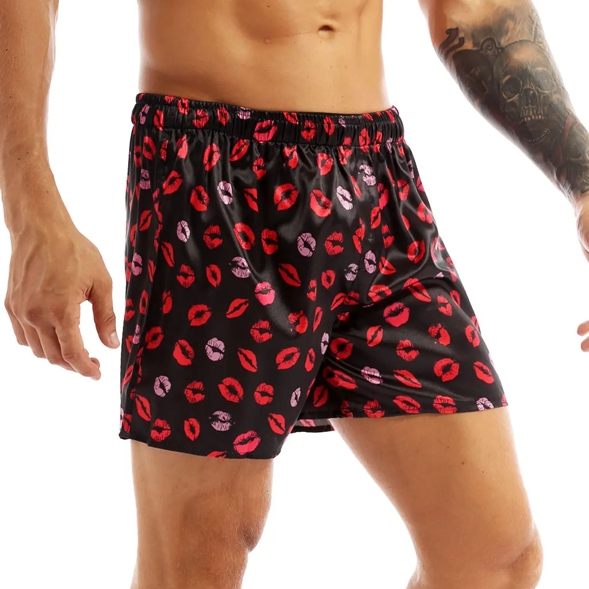 Soft Boxer Shorts Casual Men Lip Print Classic Lightweight Loose Shorts Home Sports Short Pants Quick Dry Bottoms