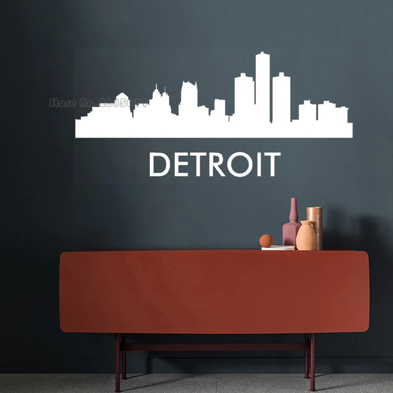 Detroit Michigan City Skyline Wall Decal Vinyl Wallpaper Living Room Background Wall Stickers Home Bedroom Decor Murals LL2557