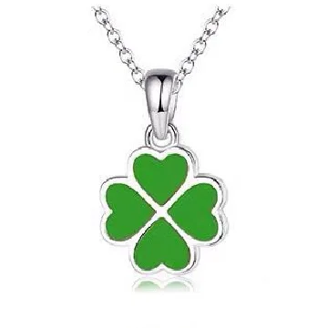 Trendy Girls Red Black Green Clover Pendant Necklace Jewelry Women Silver 925 Clavicle Necklace Cute Princess Chain On Neck Gift