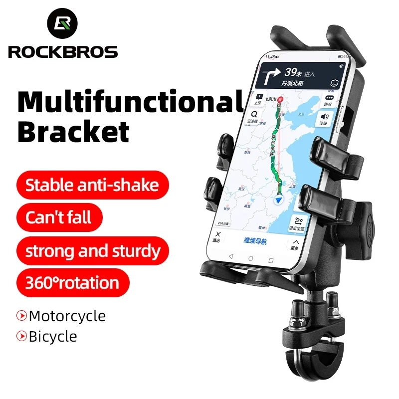 ROCKBROS Bike Phone Holder Motorcycle Bicycle Phone Holder Cycling Handlebar Stand 360°Adjustable Bracket 3.5-7 Inch Phone Stand