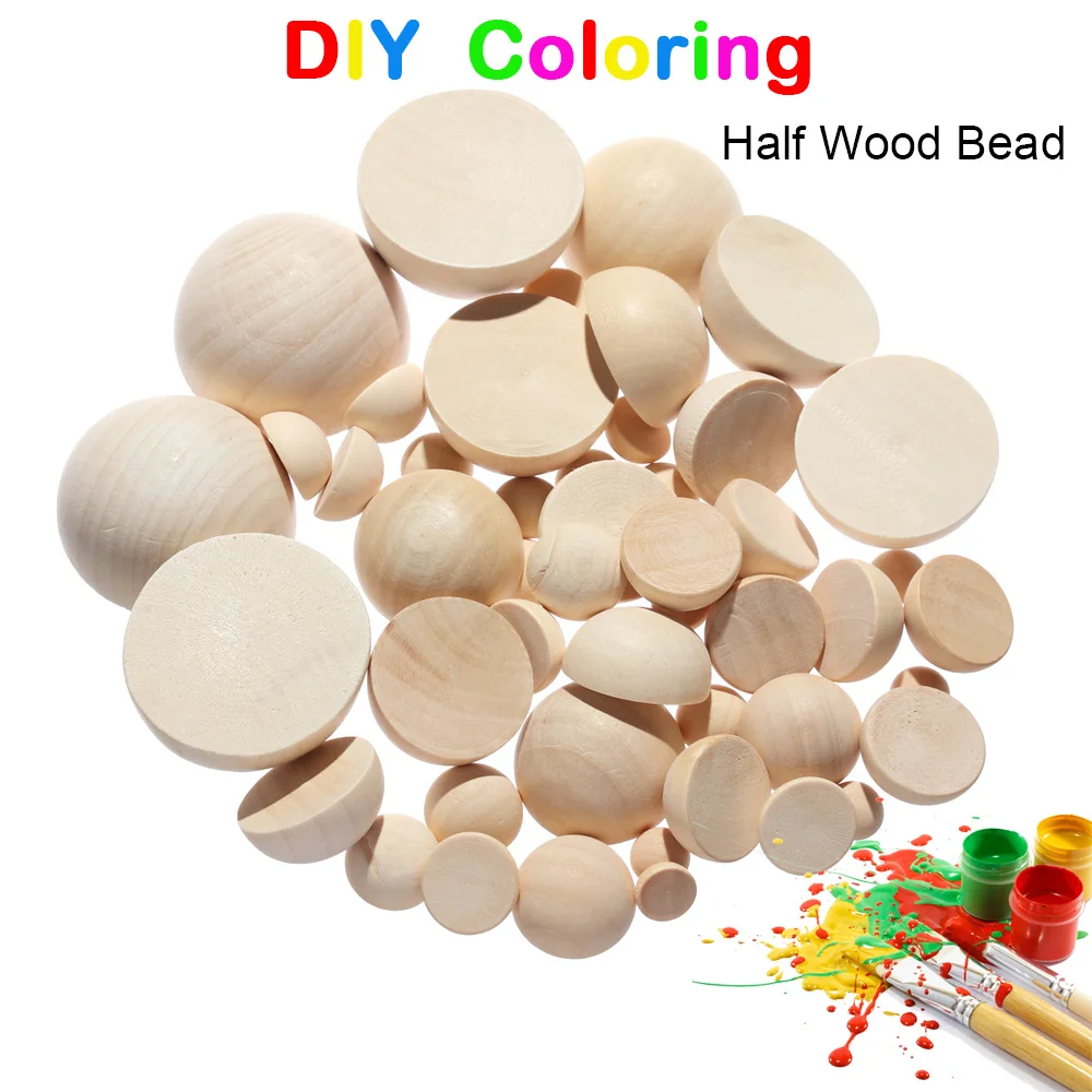 

5/10PCS Semicircular Shape Wooden Beads Natural Wood Half-faced Bead Graffiti Split Round Balls Unfinished Jewelry Making Crafts
