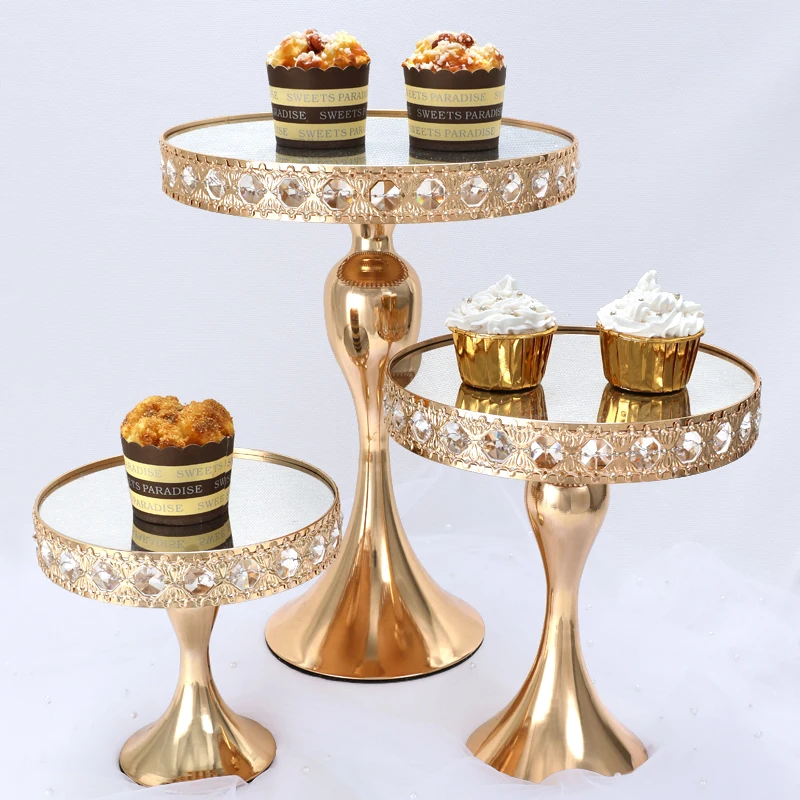 1pcs Gold/silver Color  mirror cake Tray  Cupcake Pan cake display table decorationr Crystal cake stand