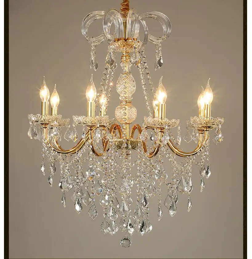 Golden Crystal Chandeliers Home Lighting lustres de cristal Decoration D62cm H73cm 6arms Candle Chandelier Living Room  Pendants