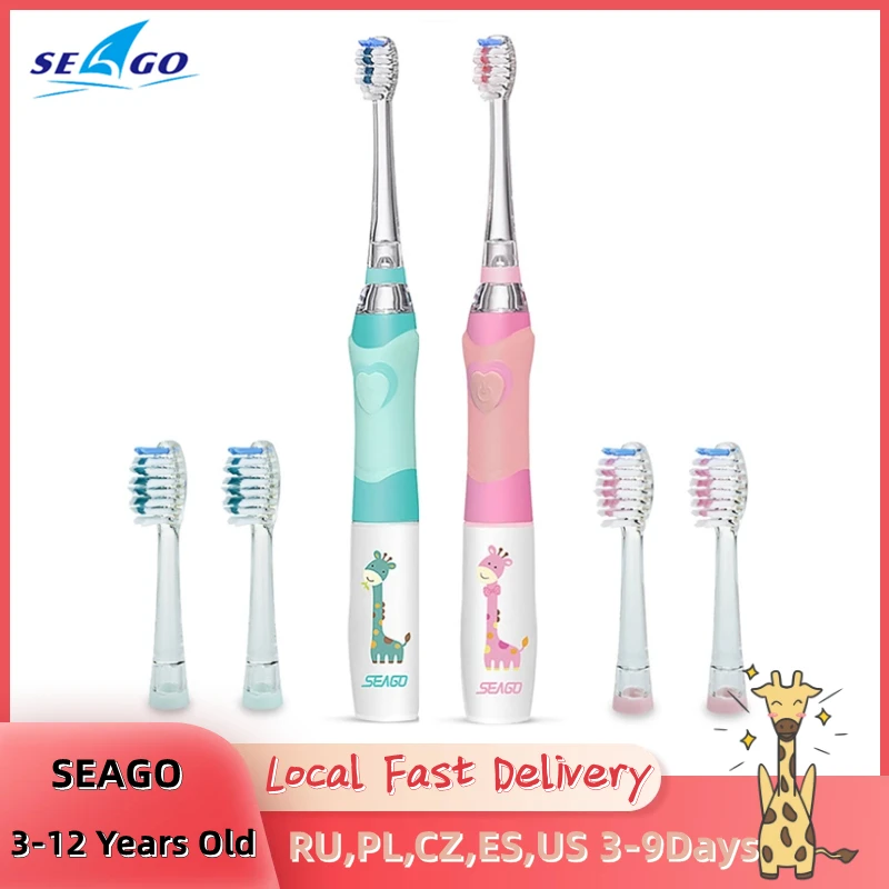 SEAGO Children Electric Sonic Toothbrush for 3-12 Ages Kids LED Toothbrush Smart Timer + Soft Bristle 3 Replacement Brush Heads