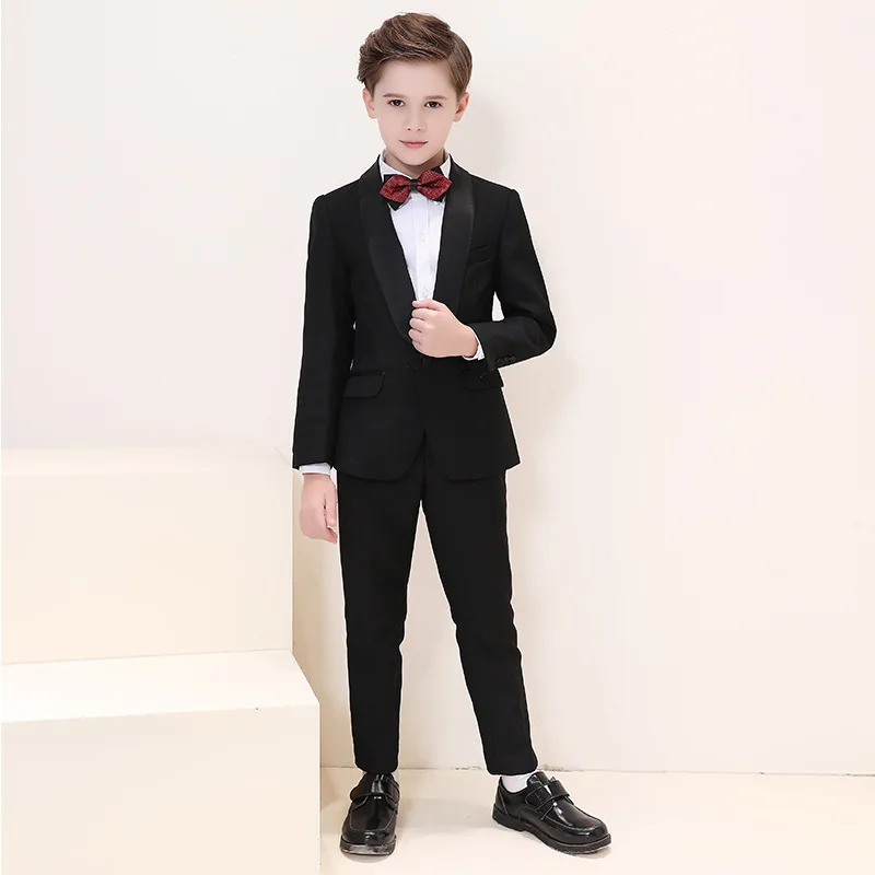 Traje Formal de esmoquin para niños, Blazer blanco y negro, pantalones elegantes para niño, traje de dos piezas, vestido de graduación, traje de boda B01